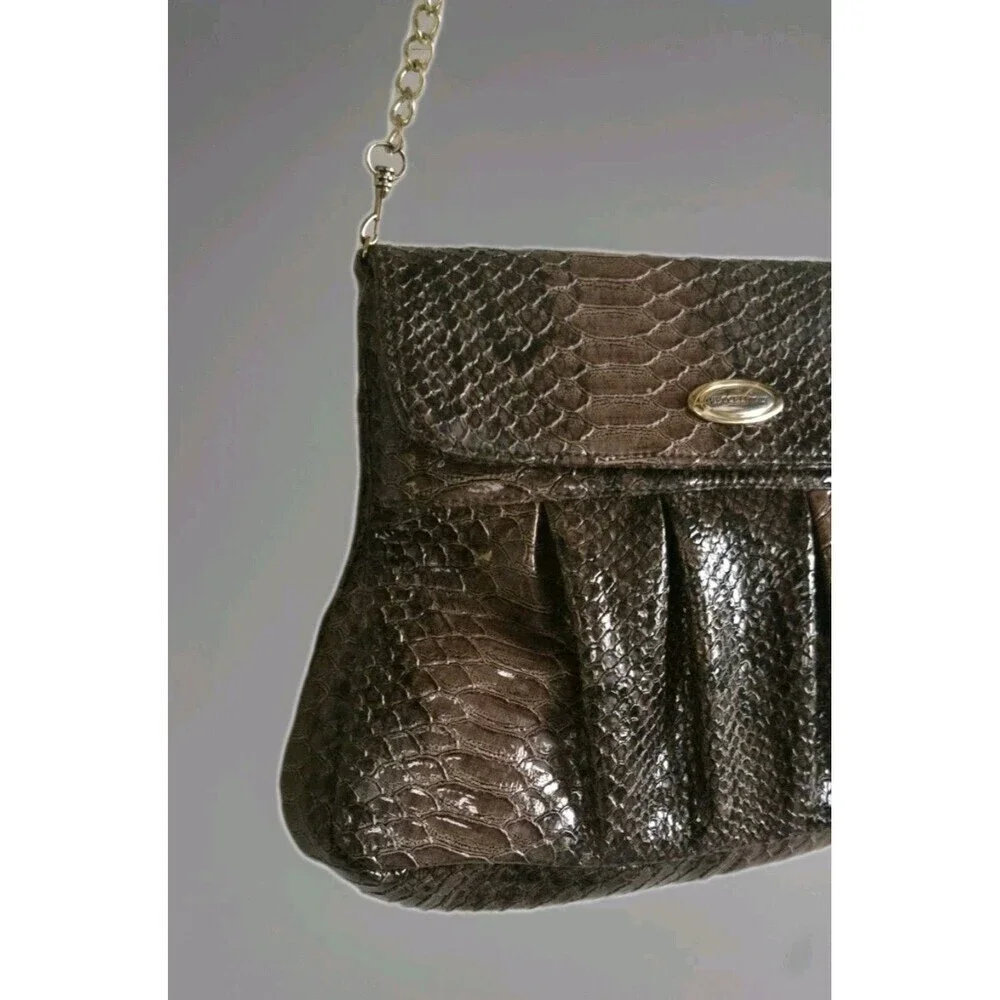 Vecceli Italy Brown Snake Faux Leather Handbag Clutch Gold Chain Strap 11x9 NWT